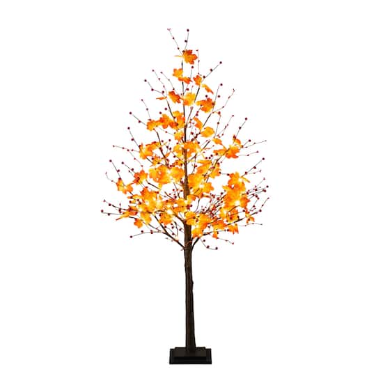 5Ft Pre-Lit Autumn Maple Artificial Fall Tree with Berries and 96 Warm White LED Lights By Nearly Natural in Orange | 37" x 37" x 60" | Michaels®